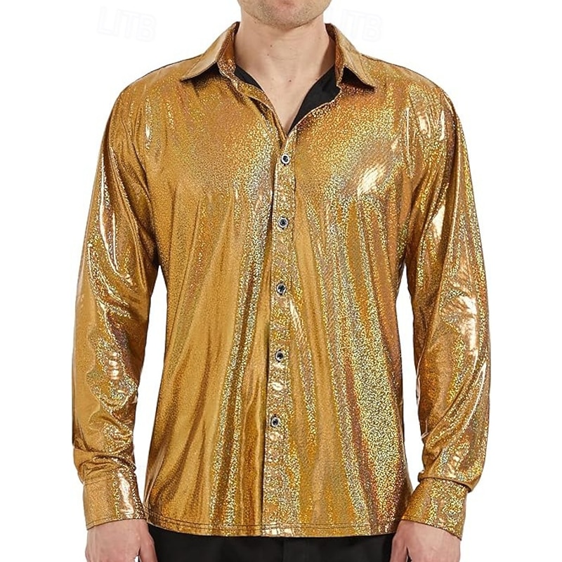Disco 1980s Shiny Metallic Blouse / Shirt Masquerade Disco Solid Color Fancy Dress Men's Carnival Costume Halloween Carnival Masquerade Party / Evening Pride Parade Pride Month Adults' Shirt