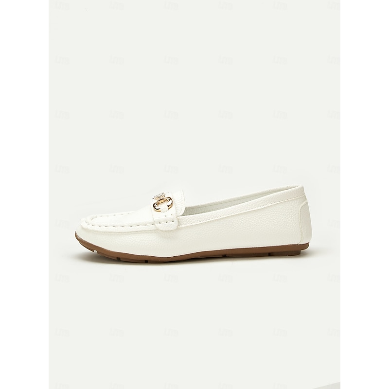 Women's White Leather Loafers with Gold Chain Detail - Elegant and Comfortable Shoes for Casual and Formal Wear4