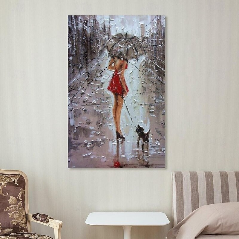 Handmade Oil Painting Canvas Wall Art Decoration Figure Abstract Rain Street Landscape for Home Decor Rolled Frameless Unstretched Painting2