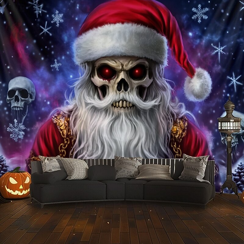 Hanging Tapestry Skeleton Christmas Santa Claus Wall Art Large Tapestry Mural Decor Photograph Backdrop Blanket Curtain Home Bedroom Living Room Decoration 13