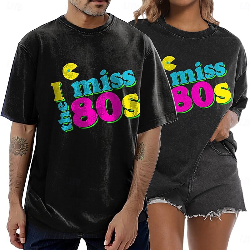 Retro Vintage 1980s Cotton T-shirt Unisex 80s Party Casual Daily T-shirt Oversized Acid Washed Tee4