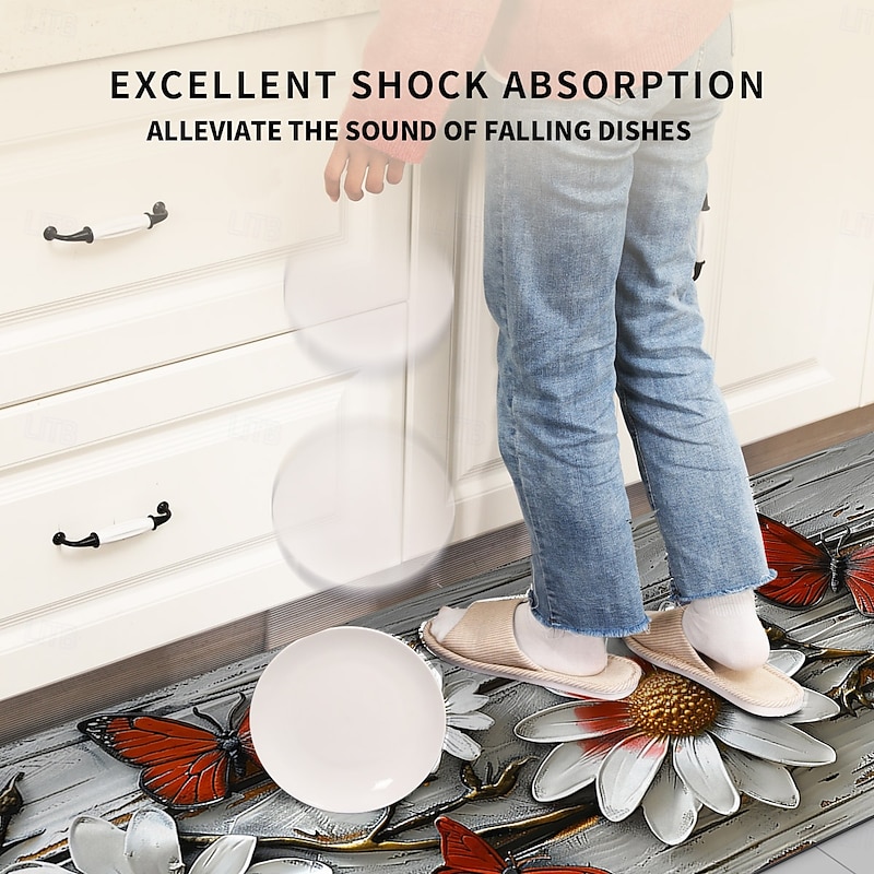 Wooden Daisy Pattern Kitchen Rug Area Rug Mat Non-Slip Oil Proof Floor Mat Livingroom Rug Indoor Outdoor Mat Bedroom Decor Bathroom Mat Entrance Rug Door Mat4