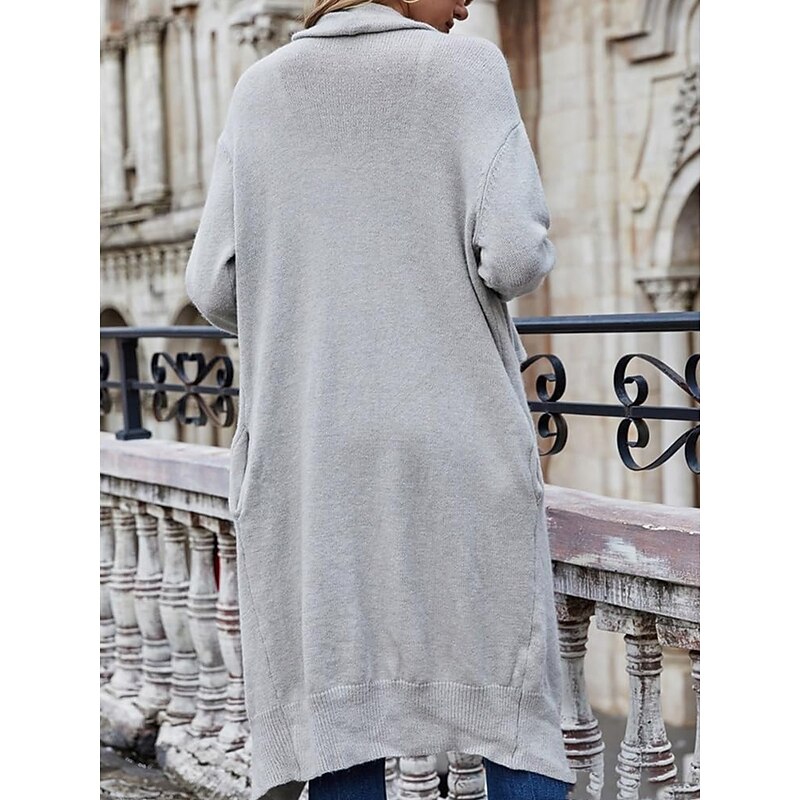 Women's Sweater Jacket Stylish Solid Color Open Front Pocket Batwing Sleeve Long Sleeve Long Tops Knit Work Black Wine Fall Winter2