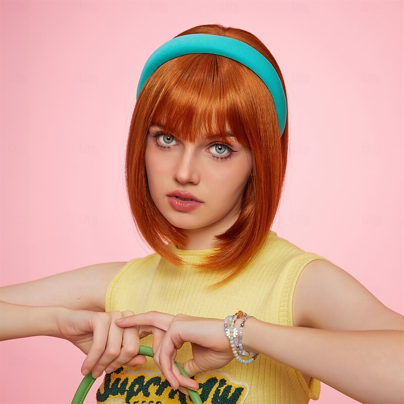 Synthetic Wig Uniforms Career Costumes Princess Straight kinky Straight Middle Part Layered Haircut Machine Made Wig 14 inch Orange Synthetic Hair Women's Cosplay Party Fashion Orange3