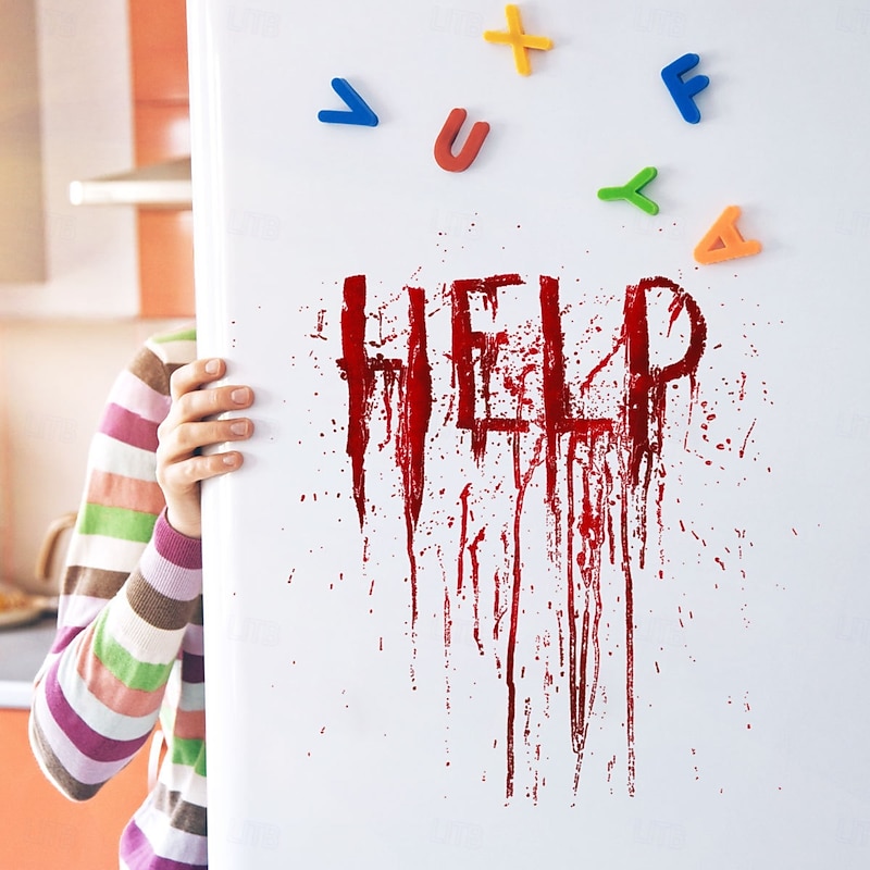 Help Letters Halloween Wall Stickers Scary Horror PVC Red Bloody Wall Clings Background Bloodstains Halloween Decorations Sticker Home Decor3