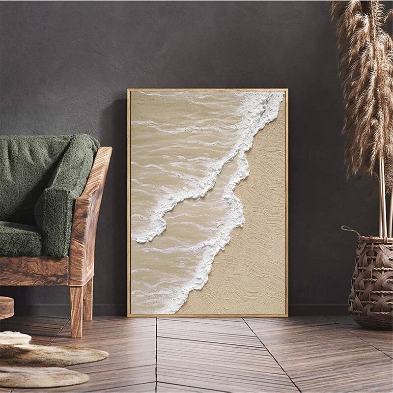 Abstract Textured Beach with Waves Painting on Canvas Hand painted Large Contemporary Art Textured Minimalist Modern Acrylic Painting Home Decor Stretched Frame Ready to Hang2