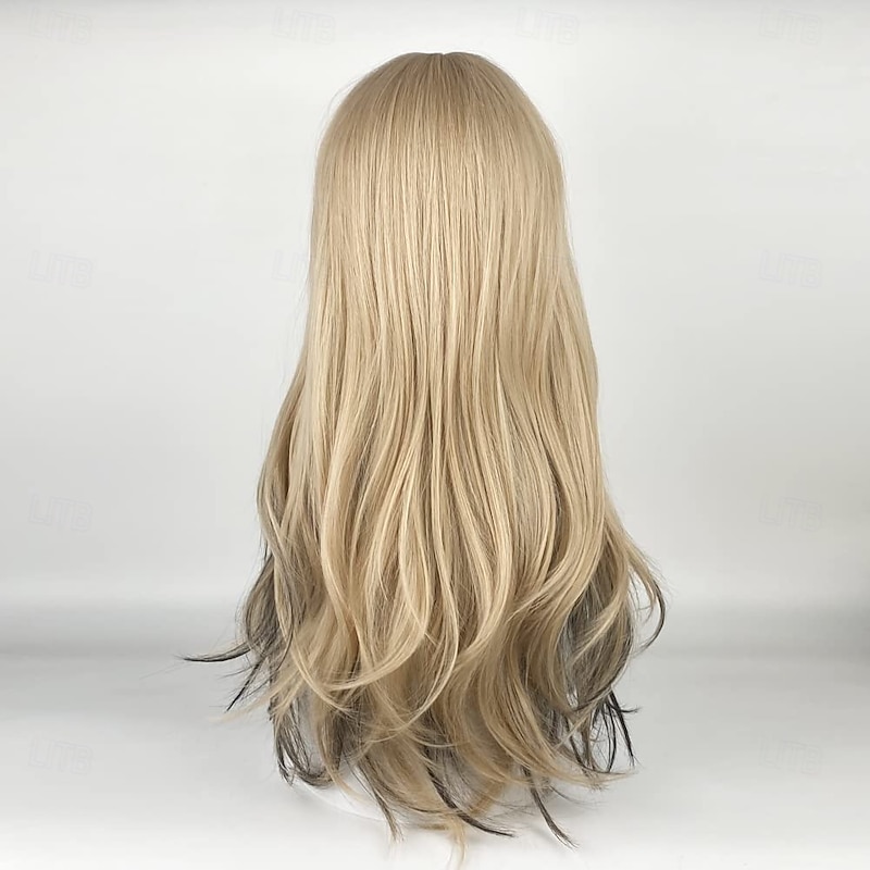22 Inches long Wavy Hair Wig for Women Blonde Black Synthetic Hair Natural Curly Wig With Air Bangs Party Cosplay Wig for Girl4
