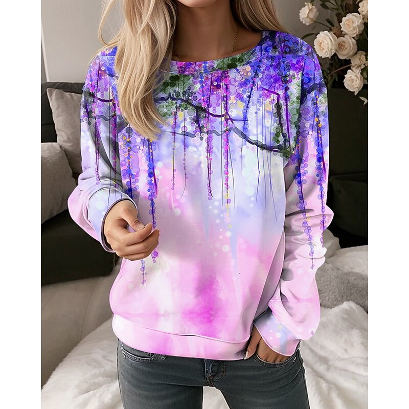 Women's Sweatshirt Floral Graphic Dailywear Print Casual Loose Fit Crew Neck Long Sleeve Inelastic Spring Fall Winter Comfrt Breathable Soft Fabric