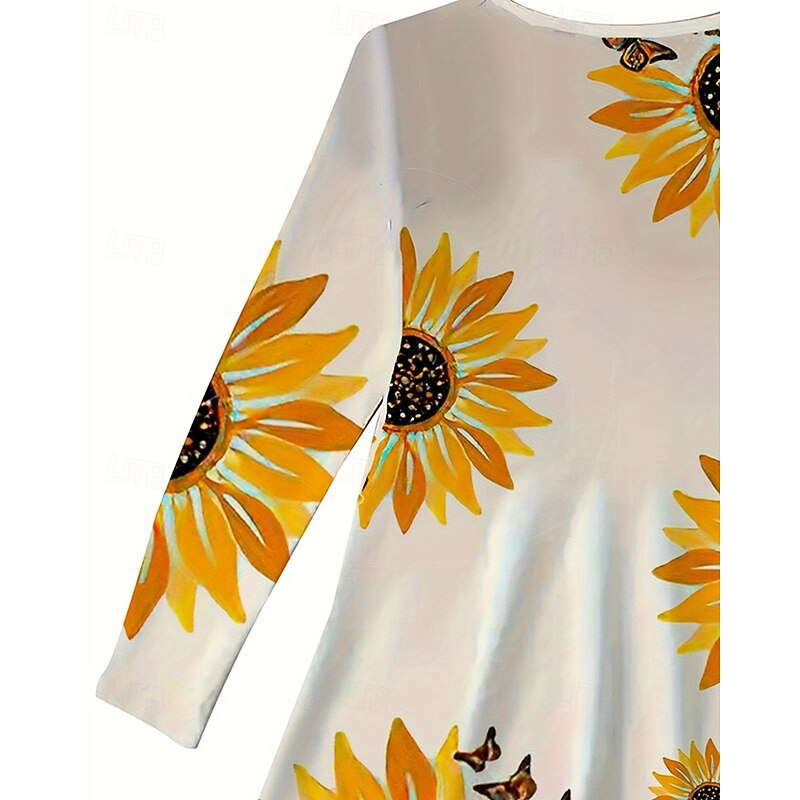 Easter Girls' 3D Graphic Sunflower Dress Long Sleeve Summer Spring Vacation Daily Holiday Princess Beautiful Sweet Kids 4-12 Years Casual Dress A Line Dress Knee-length Regular Fit4