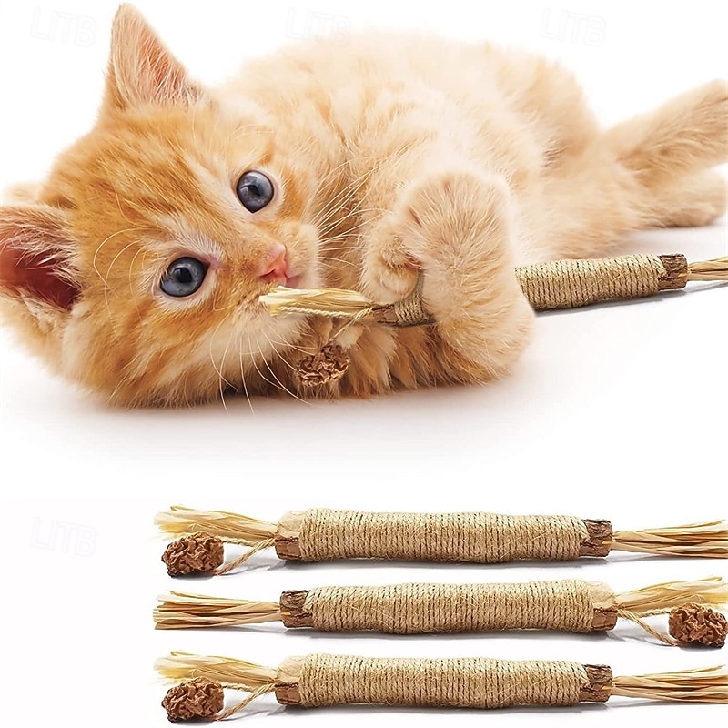 3 Pack Silvervine Cat Toy Silvervine Sticks Cat Toys for Indoor Cats Cat & Kitten Chew Toys for Aggressive Chewers Cat Dental Toy for Kitten Teeth Cleaning Matatabi Silvervine for Cats