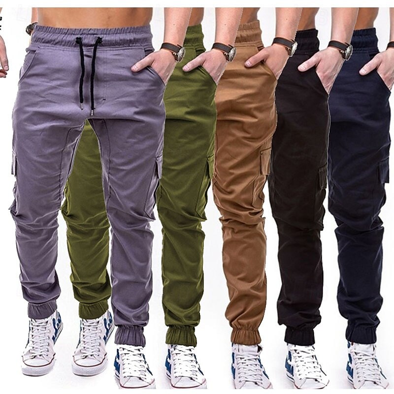 Men's Cargo Pants Joggers Tactical Pants Trousers Drawstring Elastic Waist Multi Pocket Plain Wearable Outdoor Daily Camping & Hiking Fashion Classic Black Army Green Micro-elastic