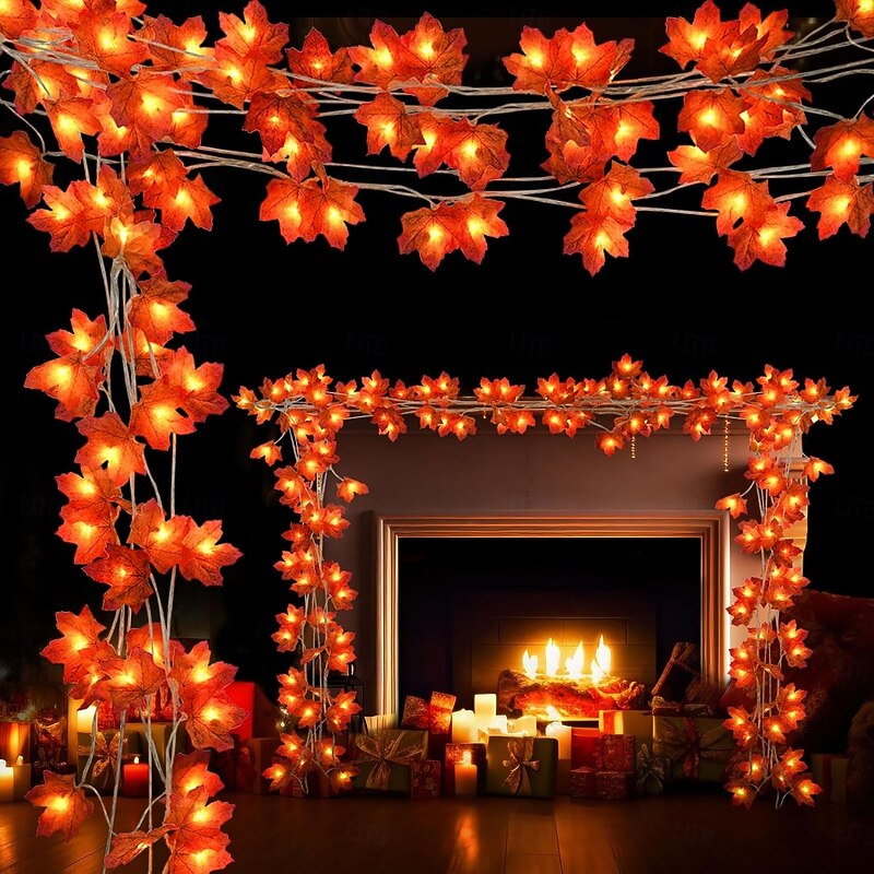 Thanksgiving Maple Leaf String Lights 10/20/40 LED Garland Lights Battery / USB Powered Halloween Christmas Wedding Party Holiday Garden Balcony Decoration2