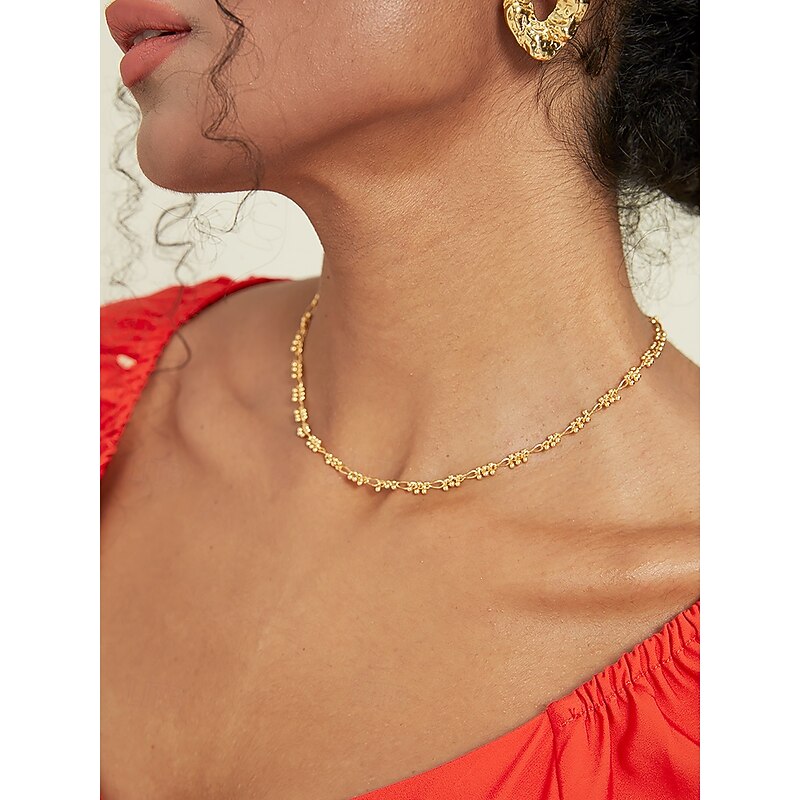 Gold Plated Copper Flower Choker Necklace - Delicate Adjustable Chain for Women2