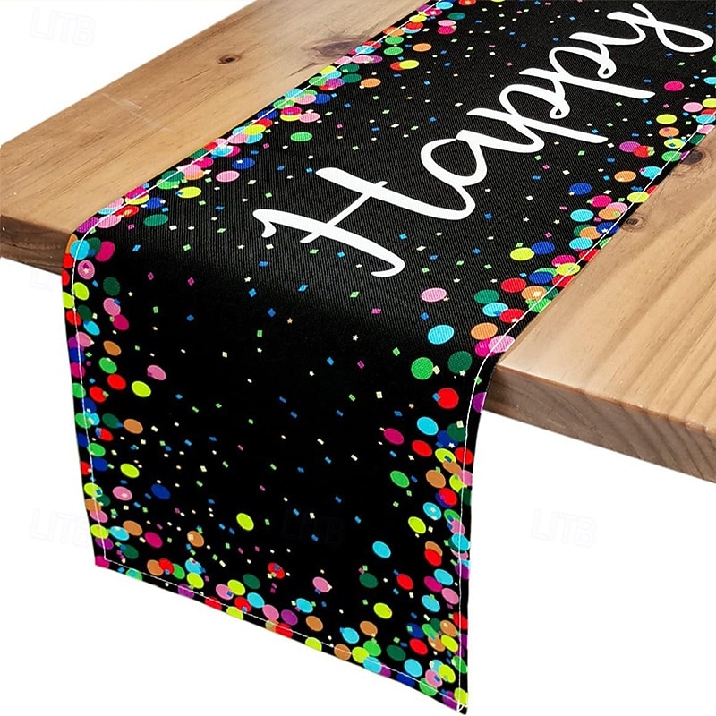 Happy Birthday Table Runner, White Birthday Celebration Party Table Decoration4
