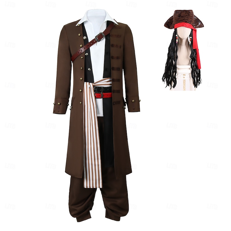 Pirates of the Caribbean Pirate Jack Sparrow Cosplay Costume Wings Cosplay Movie Cosplay for Men's Adults Masquerade Party