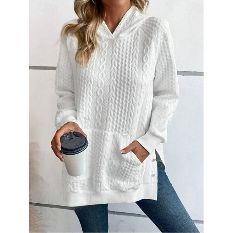 Women's Hoodie Sweatshirt Fashion Work Dailywear Casual Hooded Pocket Loose Fit Long Sleeve White Fall Winter3