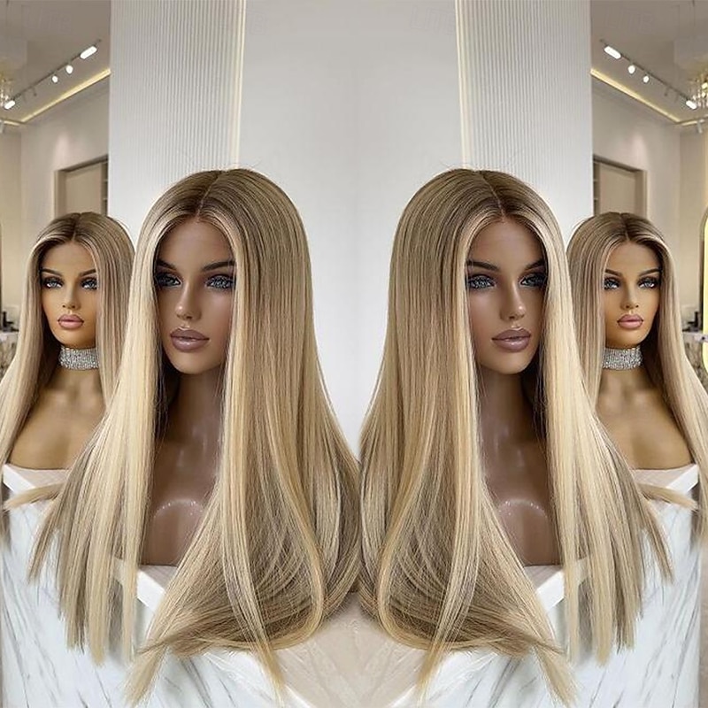 Remy Human Hair 13x4 Lace Front Wig Middle Part Brazilian Hair Silky Straight Multi-color Wig 130% 150% Density with Baby Hair Highlighted / Balayage Hair Natural Hairline 100% Virgin For Women Long3