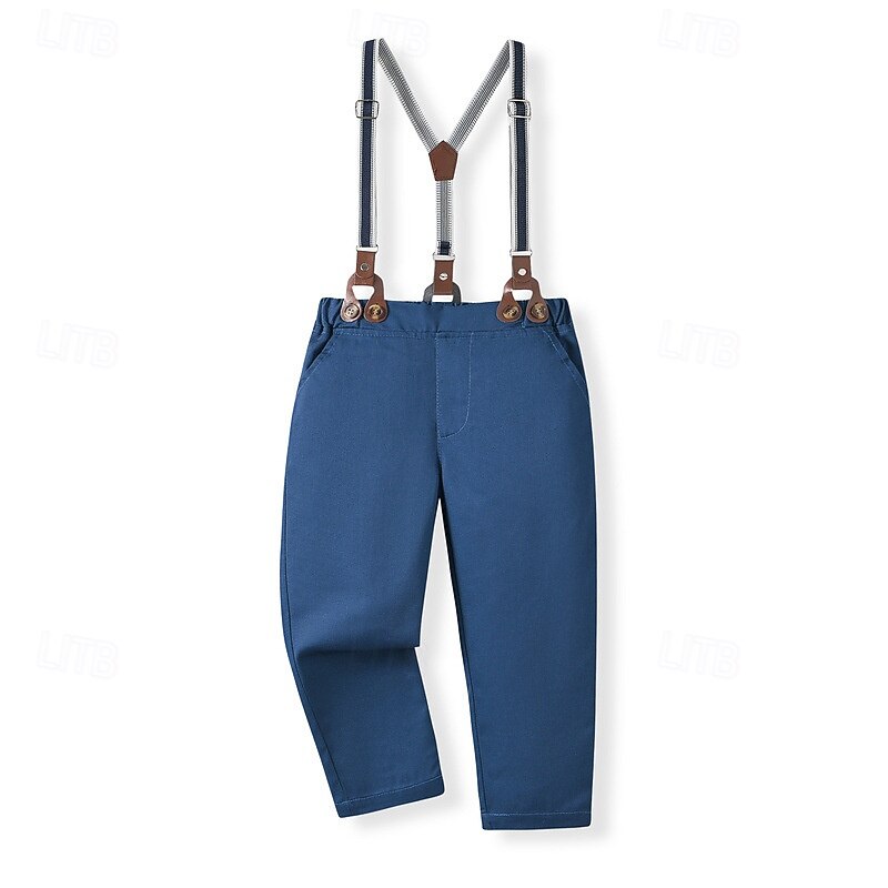 2 Pieces Ring Bearer Suit Boys Kids Shirt & Pants Formal Party Cool Gentle Solid Color Blue Cotton4