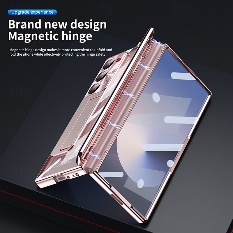 Phone Case For Samsung Galaxy Z Fold 7 Z Fold 6 Z Fold 5 Z Fold 4 Z Fold 3 Back Cover with Stand Holder with Screen Protector Full Body Protective Retro Armor PC Metal3