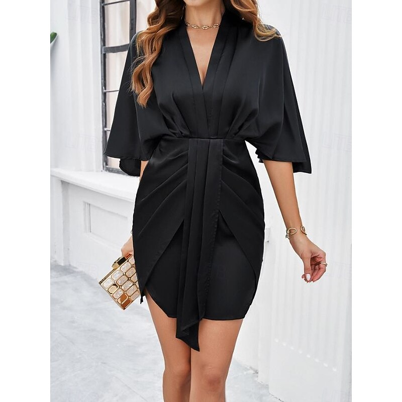 Women's Mini Dress Black Dress Cocktail Dress Formal Dress Plain Dress Vintage Casual Street Date Loose Fit Plain Half Sleeve V Neck Black White Green Summer Spring3