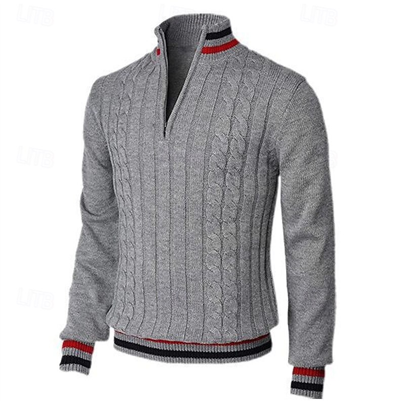 Men's Pullover Sweater Jumper Knit Sweater Ribbed Knit Regular Knitted Color Block Quarter Zip Fashion Basic Daily Wear Date Clothing Apparel Fall & Winter Wine Black S M L2