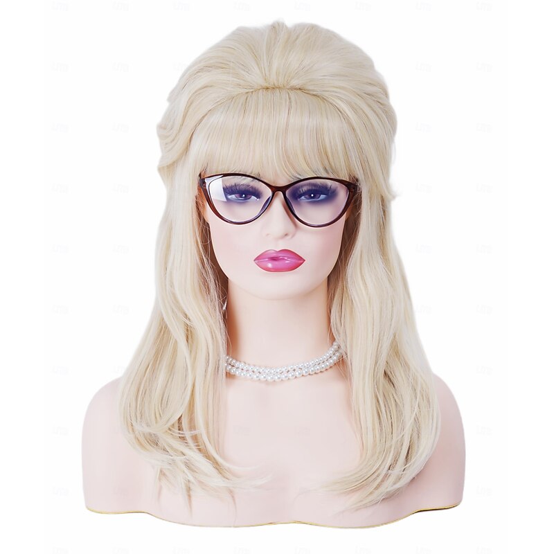 Retro Blonde Wig for 50S 60S 70S Beehive Gold Wavy Wig for Women with Bangs Big Bouffant Costume Wig for Carnival,Party,Daily Use Not Including Glasses Halloween Wigs2