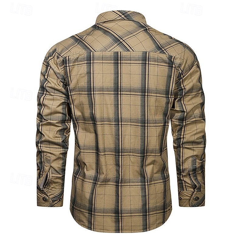 Men's Shirt Workwear Shirts Work Shirt Button Up Shirt Cargo Shirt Royal Blue khaki Army Green Long Sleeve Plaid Lapel Vacation Holiday Pocket Clothing Apparel Fashion Casual Comfortable4