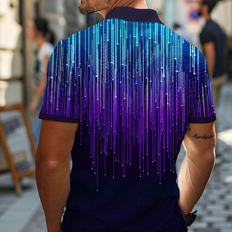 Men's Graphic Golf Shirt Short Sleeve Polo Shirts Collared Shirts Casual Vacation Wear Rave Wear Party Outfits Buttons 3D Print Summer Blue2