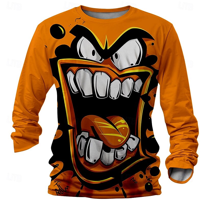 Halloween Men's Funny T Shirt Henley Shirt Long Sleeve T shirt 3D Print Crew Neck Shirt Designer Retro Vintage Street Casual Daily Yellow Blue Purple Summer Spring Fall Clothing Apparel S M L XL 2XL