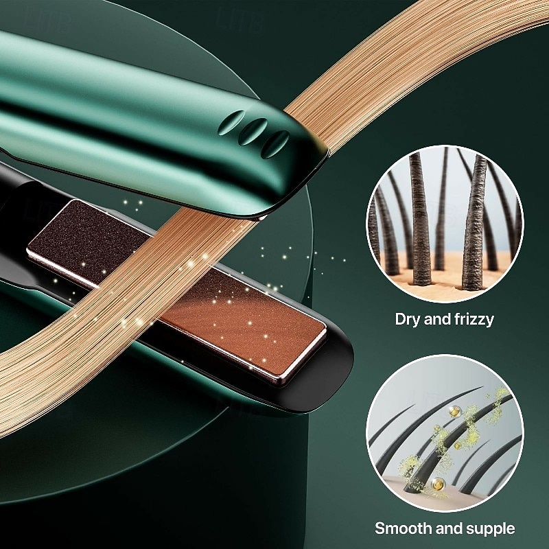 Hair Iron USB Rechargeable Cordless 2-Way Straight & Curl Mini Hair Iron 4 Temperature Adjustment LED Temperature Display Rapid Heating4