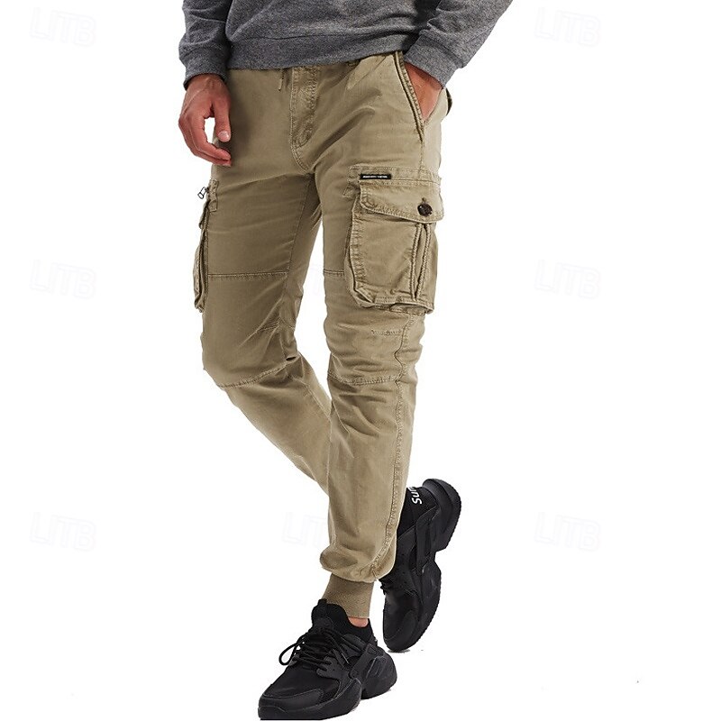 Men's Cargo Pants Joggers Tactical Pants Trousers Elastic Waist Multi Pocket Elastic Cuff Plain Wearable Outdoor Daily Camping & Hiking Fashion Classic Black Wine4