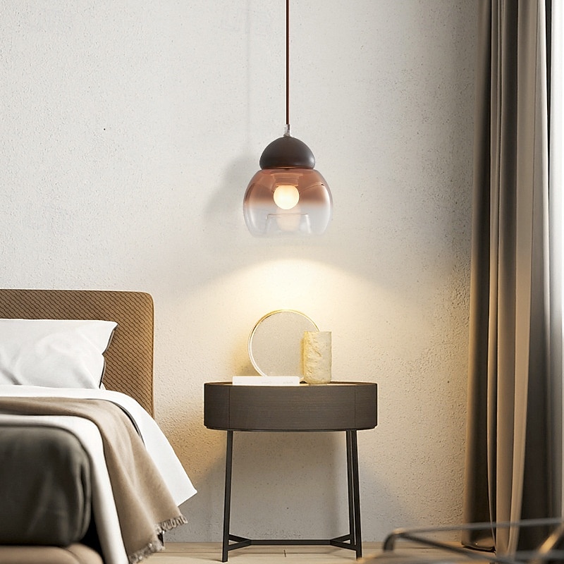 LED Pendant Light 3-Color Light Source 15cm 1-Light Glass Mid Century Round Hanging Lamp Vintage Industrial Lighting for Kitchen Island Dining Room Restaurant Bar 110-240V4