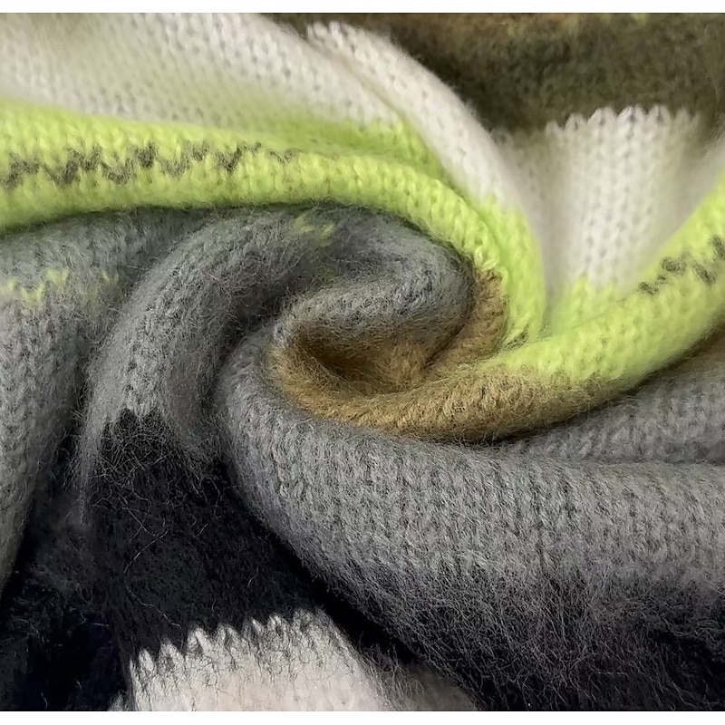 Women's Pullover Sweater Jumper Stylish Casual Soft Color Block Striped Chunky Crew Neck Oversized Stripe Long Sleeve Regular Tops Knit Outdoor Daily Going out Purple Green Fall Winter2