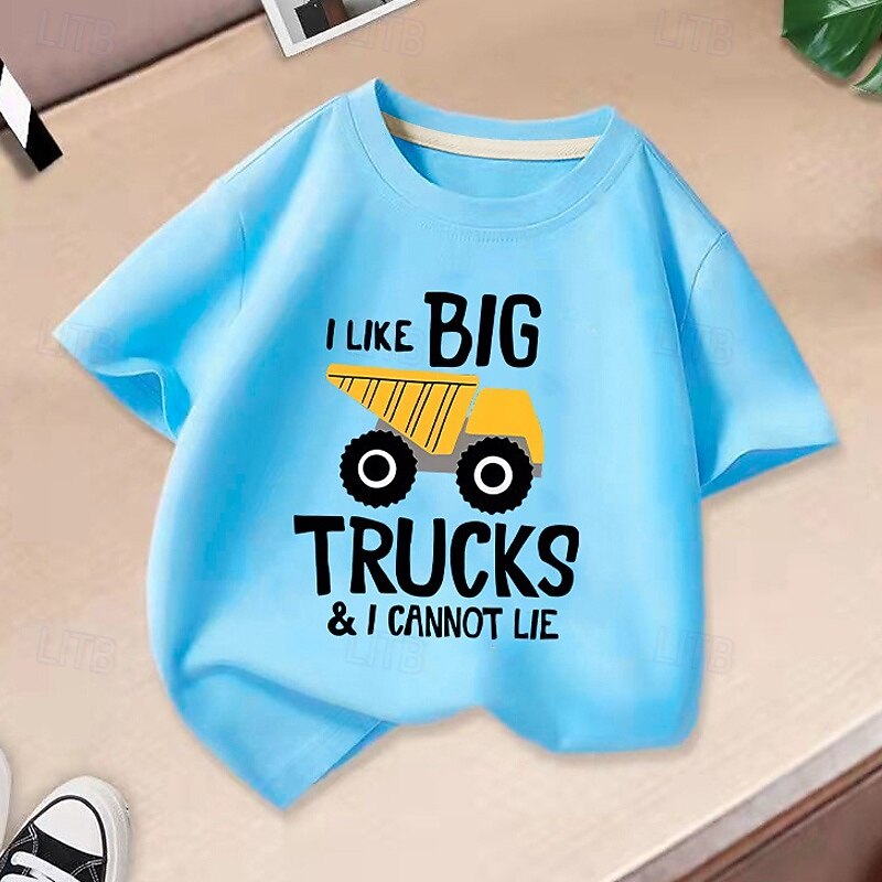 100% Cotton Kids Boys Black White Blue Cartoon Vehicle T shirt Tops Crew Neck Short Sleeve Casual Daily Wear Vacation Fashion Sport Print Summer