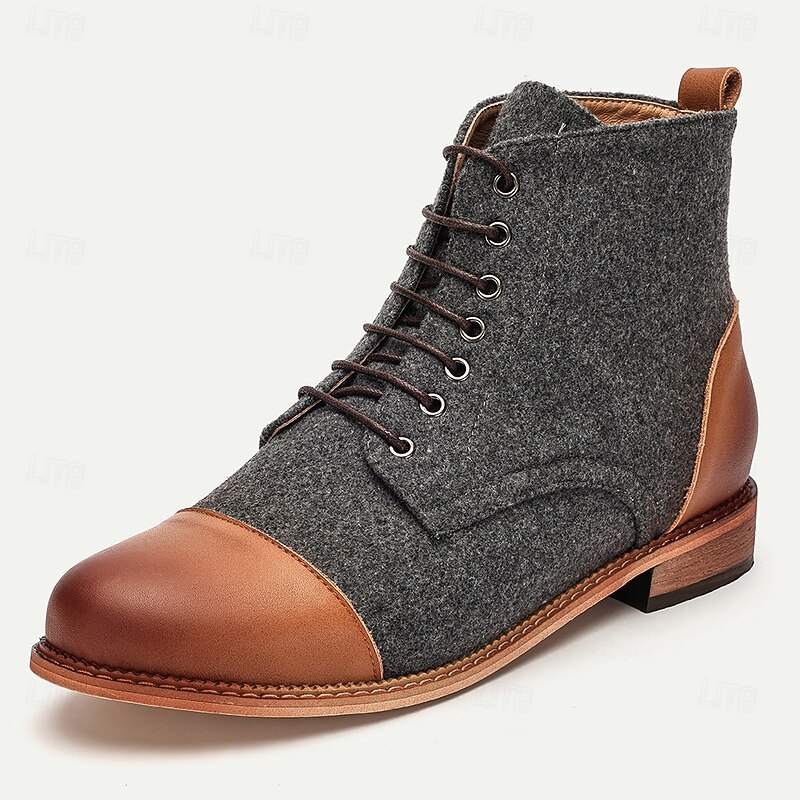 Men's Vintage Lace-Up Ankle Boots with Cloth Fabric and Leather, Stylish and Comfortable for Daily Wear3