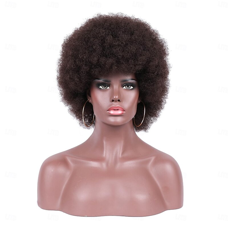 Afro Wig For Women 70s Afro Wigs Natural Looking Afro Kinky Curly Wigs With Bangs Short Bouncy Afro Curly Wig Soft Afro Puff Wig Synthetic Hair Afro Wig For Daily Party2