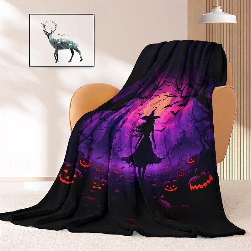 Halloween Decoration Witch Throw Blanket - Soft and Cozy Fleece with Enchanting Witch Design - Perfect for Adding a Spooky Touch to Your Home Decor - High-Quality and Durable Fabric4