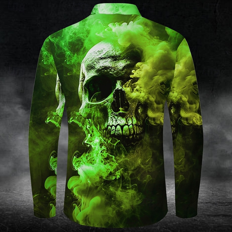 Men's Skull Halloween Costumes Button Up Shirt Long Sleeve Dark Party Evening Wear Daily Fall Winter Spring & Summer Shirt Collar Button Up 3D Print Purple Fuchsia Green4