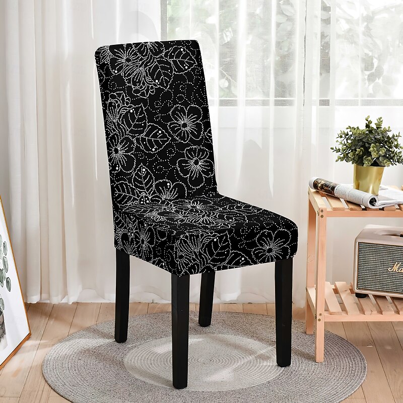 Stretch Floral Dining Chair Cover Elastic High Back Dining Chair Cover Slipcovers for Dining Chairs with Floral Pattern Easy to Fit and Remove Protects Against Spills and Stains Machine Washable - Main Image