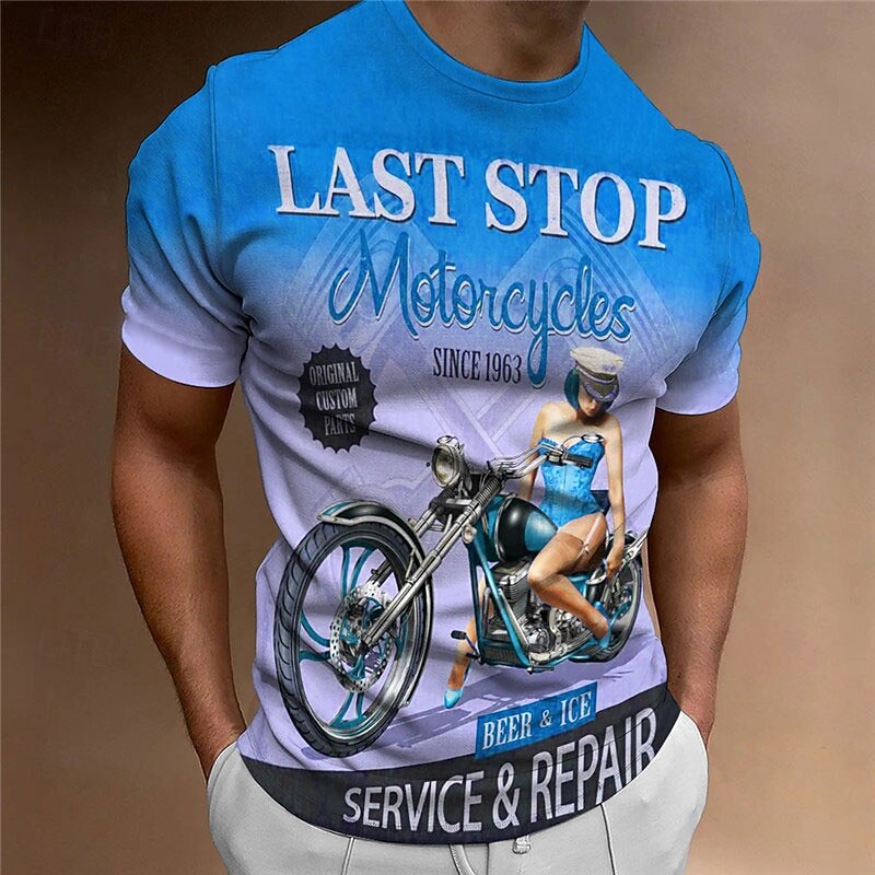 Men's Graphic Motorcycle T Shirt Motorcycle T Shirt Short Sleeve T shirt 3D Print Crew Neck Shirt Vintage Fashion Designer Outdoor Daily Sports Yellow Red Blue Spring & Summer Clothing Apparel S M L2