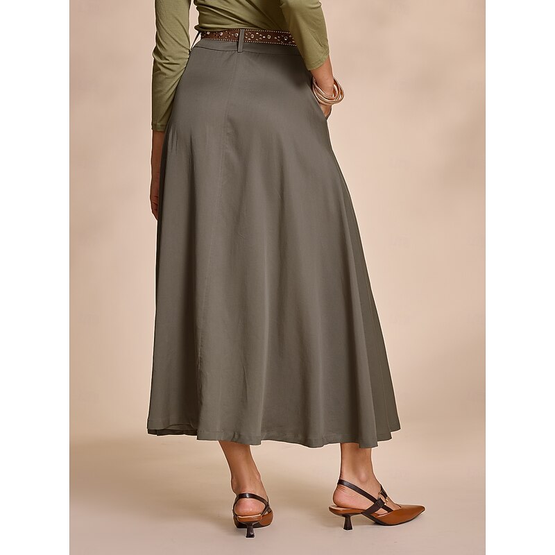 Tencel Pocket Belt Maxi Skirt3