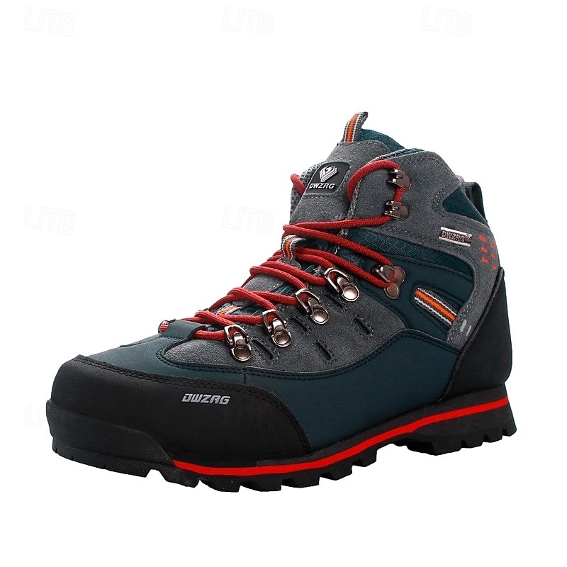 Men's Waterproof Hiking Boots with Red Laces - Durable Outdoor Footwear for Rugged Terrain