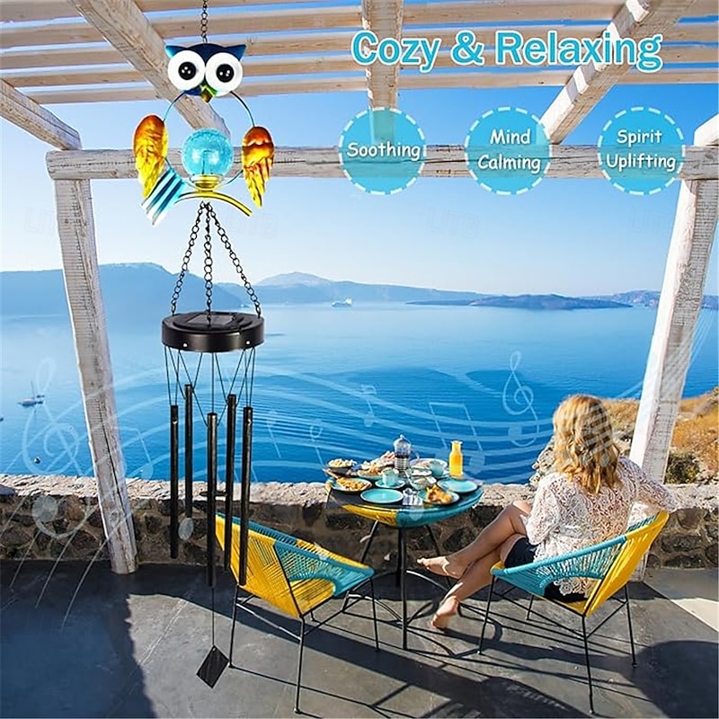 Solar Wind Chimes Outdoor Light Owl Garden Light Decoration Waterproof Metal Hanging Wind Chime for Courtyard Decoration Commemorative Wind Chime Graduation Gift for School Start 1PC3