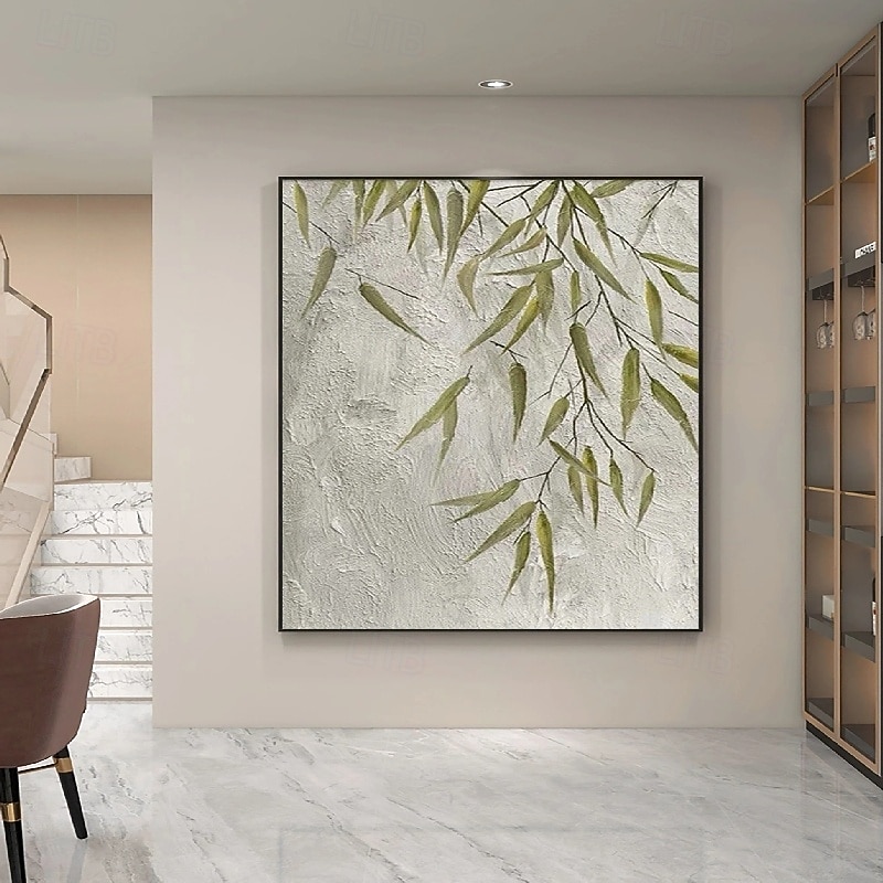 Abstract bamboo Oil Painting handmade Green Forest Painting On Canvas 3D Abstract Textured painting handmade Wall Art Skyward View Trees Art painting for Living Room Art Natural Scenery Painting4
