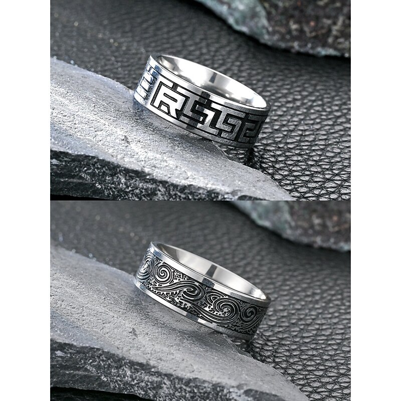 Men's Titanium Steel Rings with Engraved Geometric and Celtic Patterns, Durable and Stylish, Ideal for Daily Wear or Special Occasions3