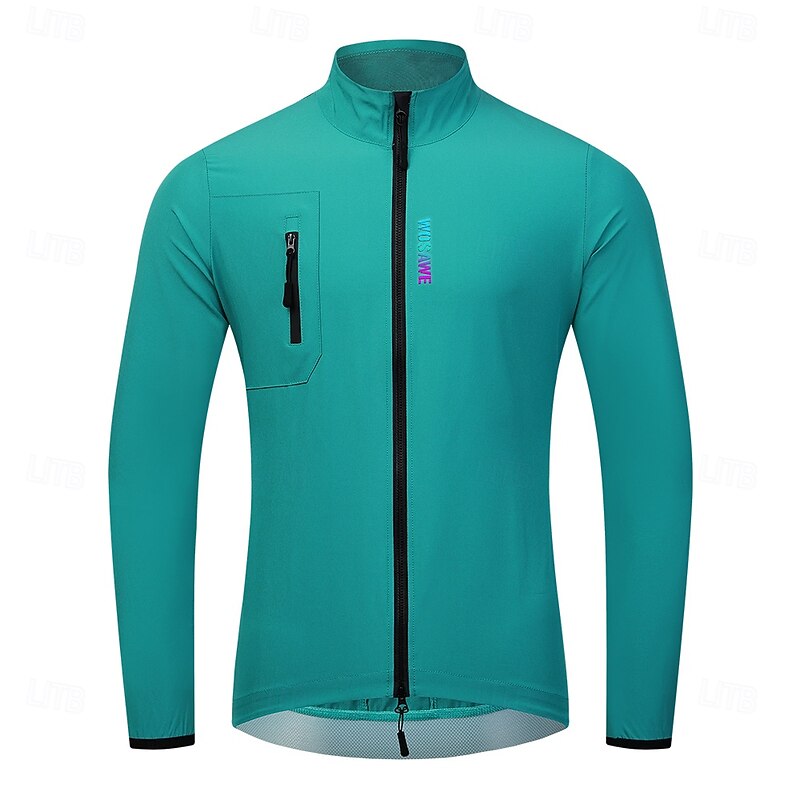 Men's Cycling Jacket Windbreaker Cycling Jersey Solid Color Long Sleeve Bike Jacket Tracksuit Windbreaker with 3 Rear Pockets Mountain Bike MTB Road Bike Cycling Windproof Reflective Strips YKK2