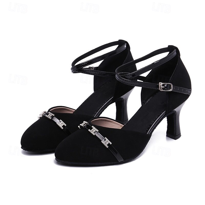 Women's Modern Dance Shoes Performance Prom Ballroom Dance Party Collections Heel Crystal / Rhinestone Cuban Heel Buckle Adults' Black