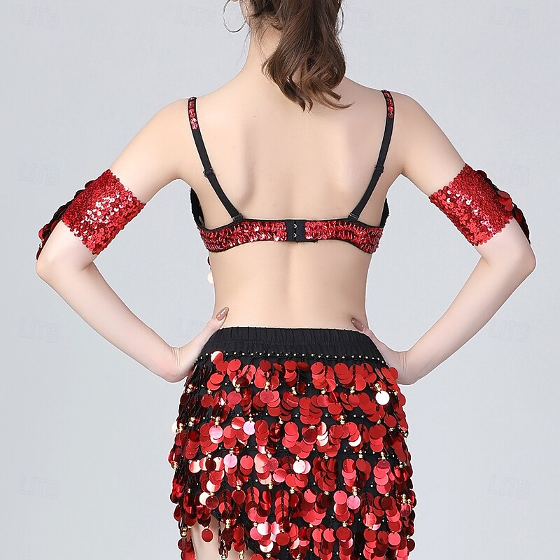 Belly Dance Bra Tassel Pure Color Splicing Women's Performance Training Sleeveless High Polyester4