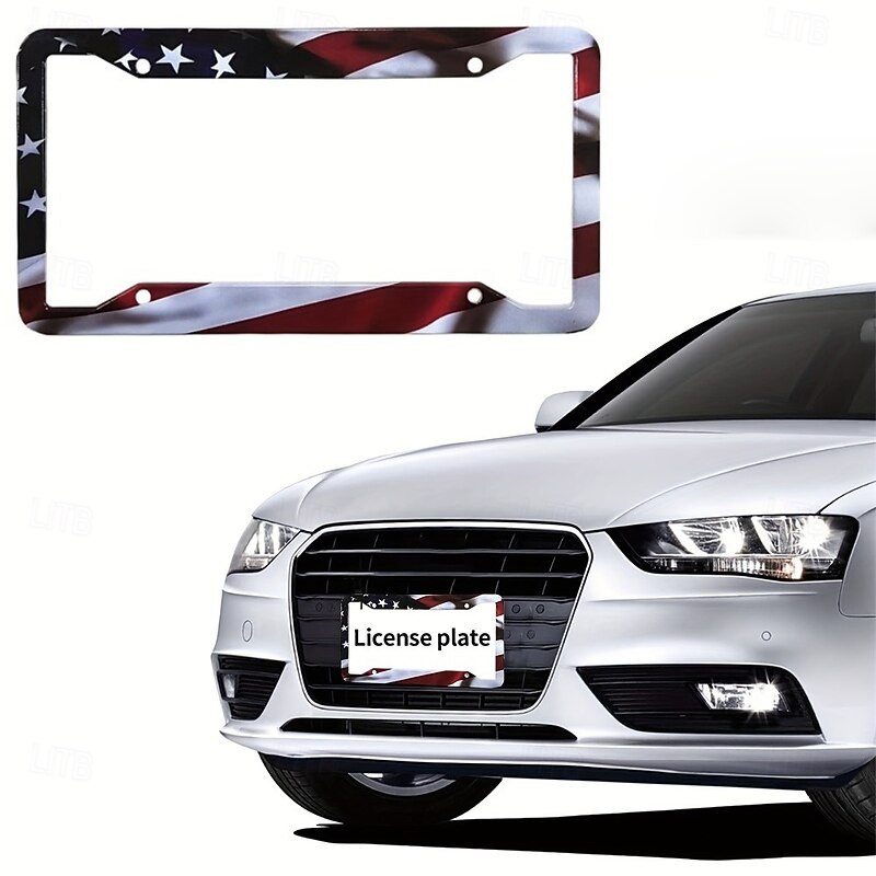 American Flag License Plate Frame Holder Universal Aluminum Matte Stripe US Flag Gloss Car Plate Frame Covers With Free Screws Fasteners Caps for US License Plate