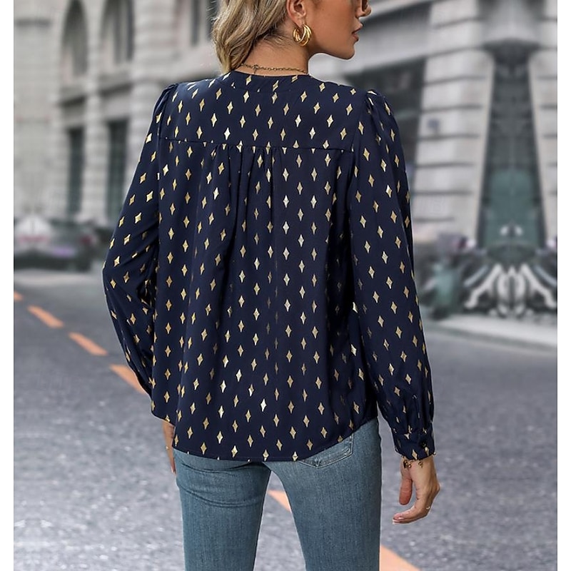 Women's Blouse Stylish Modern Long Sleeve Regular Tops V Neck Work Daily Black Red Blue Green Spring Fall4